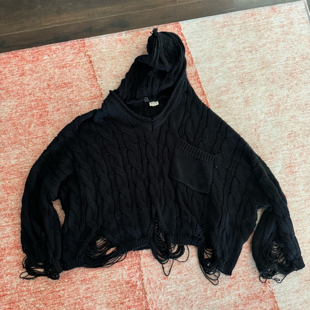Oversized slouchy crop sweater with hood